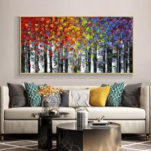 Abstract Tree With Colorful Leaves 100% Hand Painted Oil Painting On Canvas Thick Palette Knife Painting Wall Art For Home Decor