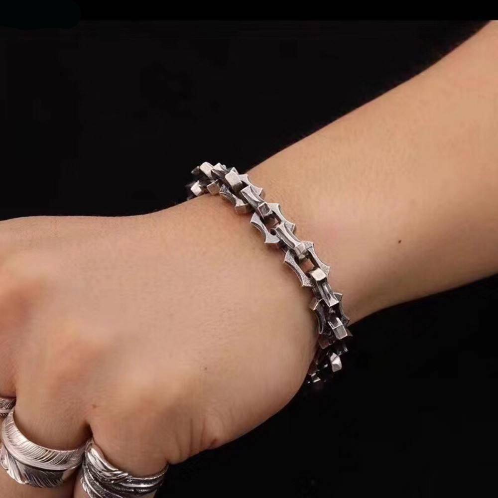 BOCAI S925 Sterling Silver Bracelet for Men 2021 Fashion Retro Thai Silver Domineering Square-Chain Pure Argentum Jewelry